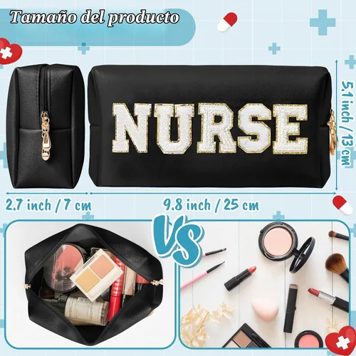 Vista 2 de CY2SIDE Bolsa de maquillaje con parche de letras coloridas, Negro, Enfermera-withe