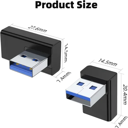 Vista 7 de AreMe Adaptador USB 3.0 de 90 grados, paquete de 4, arriba y abajo, ángulo Negro