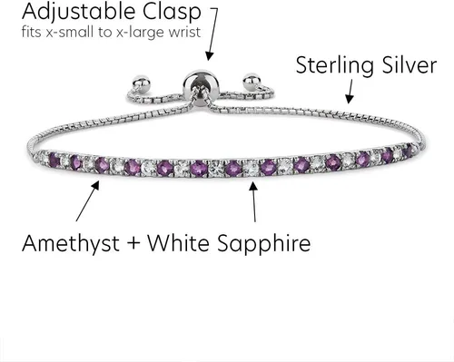 Vista 2 de Gemstone and Lab-Created White Sapphire Adjustable Bolo Bracelet, Sterling Silver, Easy-On Easy-Off (6, 7 and 8 inch Wrist Size)