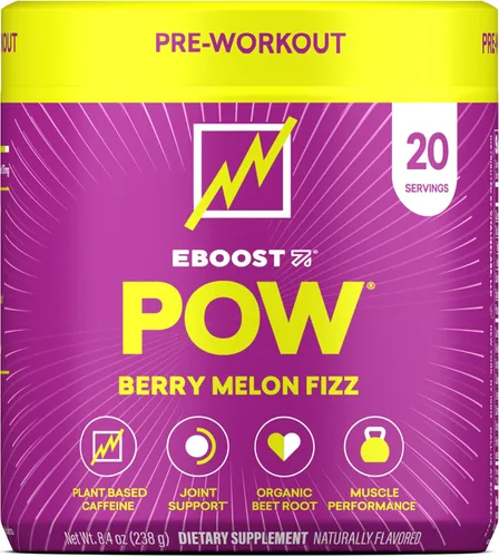 Vista 13 de EBOOST POW Natural - Polvo de preentrenamiento – 15 paquetes – Berry Melon Fizz – Un suplemento preentrenamiento para el rendimiento, apoyo