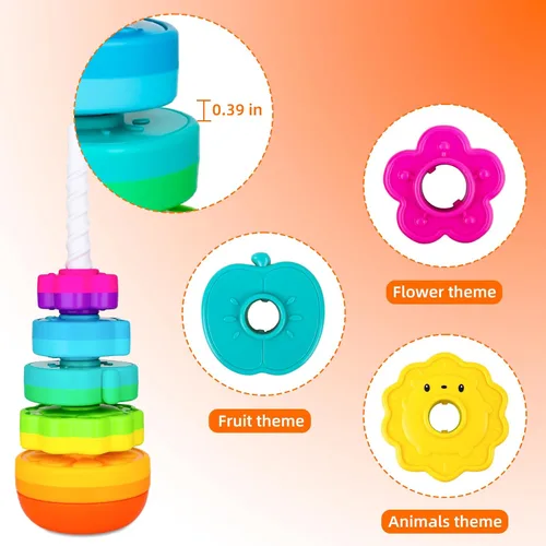 Vista 4 de BYFWH Juguetes apilables giratorios para bebés de 12 meses en adelante, apilador de anillos para niños pequeños de 1 a 3 años, juguetes Montessori