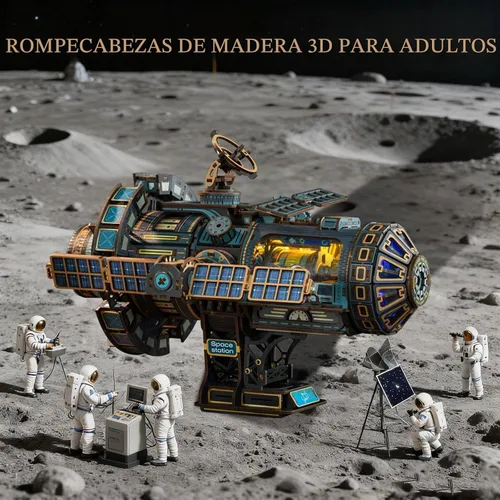 Vista 8 de Rompecabezas de madera 3D para adultos, kit de modelo mecánico de estación espacial con luces y música, 511 piezas de rompecabezas de madera