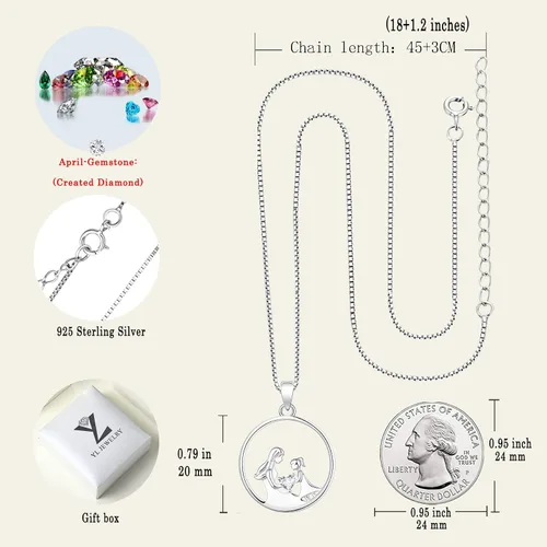 Vista 6 de YL Collar de plata de ley con colgante de corazón para madre e hijo, regalo para mamás, Metal