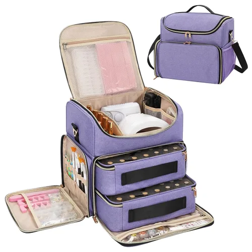 Vista 17 de CUBETASTIC Estuche organizador de esmalte de uñas extra grande con capacidad para 86 a 100+ botellas de esmalte de uñas y lámpara de uñas, bolsa