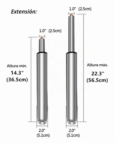 Vista 2 de Tubo de cilindro de elevación de gas ajustable de 14" a 22" de largo para piezas de repuesto de taburete de silla de oficina, cilindro neumático