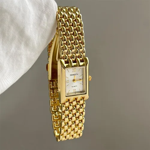 Vista 7 de MASTOP Gold Watches for Women Vintage Rectangle Quartz Watch 30M Waterproof Stainless Steel Bracelet Adjustable Ladies Wristwatch