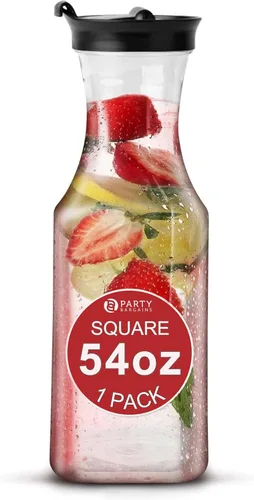 Vista 9 de Party Bargains Jarra de agua de 34 onzas con tapas abatibles, 1 paquete, tapa negra de alta calidad y resistente, excelente para leche, agua, té