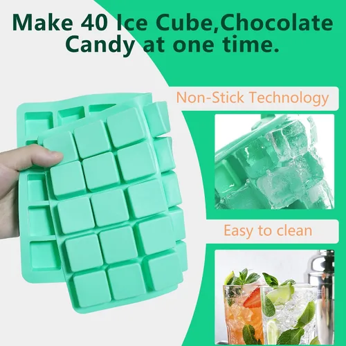 Vista 5 de Paquete de 2 moldes cuadrados de silicona para chocolate, moldes de silicona para caramelo de 40 cavidades para chocolate, cubitos de hielo