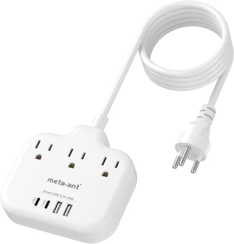 Vista 20 de Adaptador de Enchufe de Sudáfrica, Adaptador Tipo M para Sudáfrica con 3 Tomas de CA y 4 Puertos USB (2 USB C) 15.5W, Cable de Extensión de 3FT