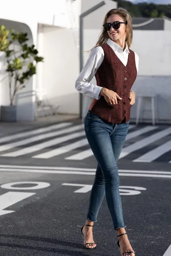 Vista 17 de KANCY KOLE Chaleco vintage para mujer, totalmente forrado, formal, de negocios, con botones, chaleco steampunk