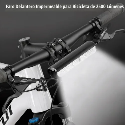 Vista 4 de Energlow - Luz de bicicleta de 2500 lúmenes Faro de bicicleta recargable USB-C de 5 LED IPX4 impermeable, 5 modos con doble haz blanco