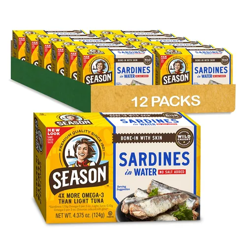 Vista 9 de Season Sardinas en salsa picante, capturadas en la naturaleza, 0.85 oz de proteína, bocadillos Keto, más Omega 3 que atún, Kosher, alto en calcio