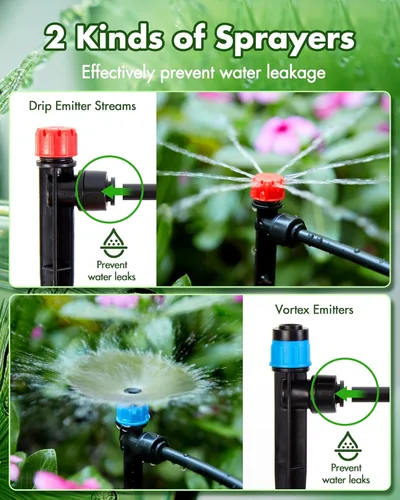 Vista 3 de Kits de sistema de riego por goteo de 95.5 pies - Aspersor automático de riego de jardín con manguera de tubo de 1/2 y 1/4 pulgadas, equipo de riego