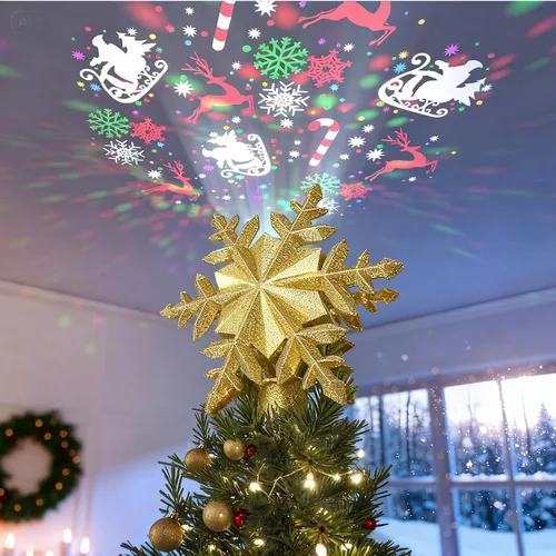 Vista 12 de Proyector de Adorno para Árbol de Navidad 2025 Actualizado con Luz LED Rotativa Brillante y Cobertura Amplia, Ajuste Universal para Árboles