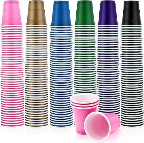 Vista 8 de Mimorou Paquete de 600 vasos de chupito de plástico de 2 onzas, vasos desechables de plástico, mini tazas multicolor para barbacoa, fiesta