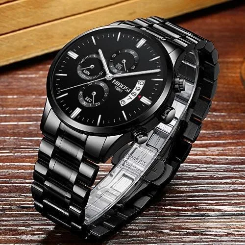 Vista 4 de Flexweltims Mens Watche Stainless Steel Analog Quartz Watches for Male Fashion Business Dress Watches Sport Waterproof Chronograph Wristwatch