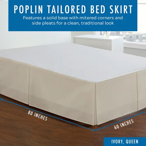 Vista 2 de Rodapié de popelina a medida para cama de Fresh Ideas, 14 pulgadas Marfil