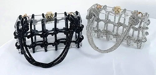 Vista 3 de Bolso de noche para mujer, bolso de mano transparente, bolso de moda, bolso cruzado, Negro