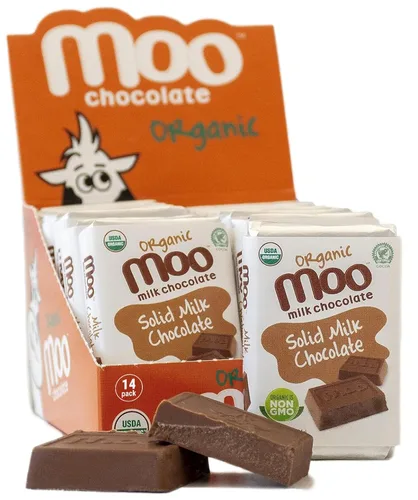 Vista 25 de Moo Chocolates ' Mini barras de chocolate negro sólido natural, 0.7 onzas (14 unidades)