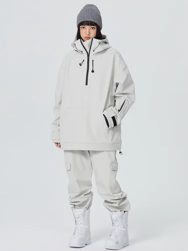 Vista 2 de SEARIPE Juego de chamarra y pantalones de esquí para mujer, trajes de esquí resistentes al viento para parejas, trajes de nieve impermeables de dos
