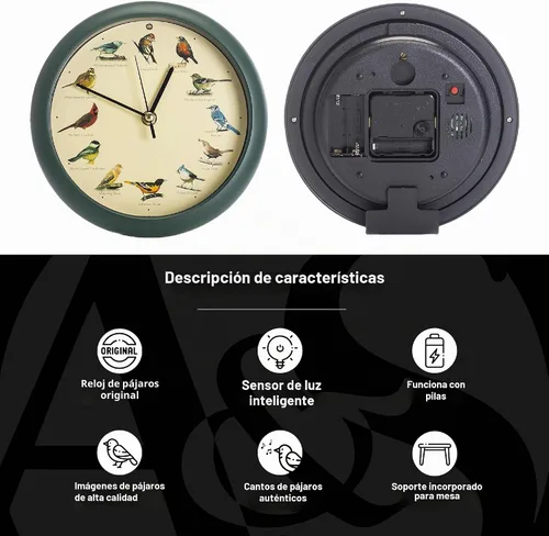 Vista 3 de Mark Feldstein, The Original Singing Bird Clock, 8 pulgadas, verde