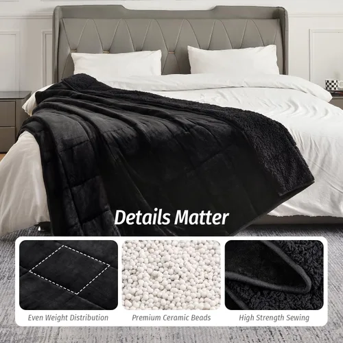 Vista 5 de Wemore Manta con peso de forro polar Sherpa para adulto, 10 libras de doble cara, acogedora y esponjosa, manta ultra mullida con parte superior