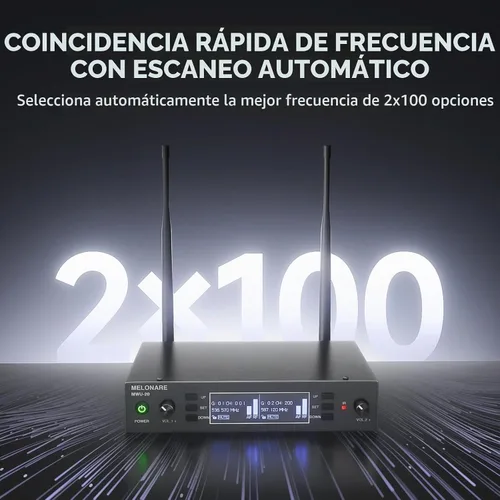 Vista 2 de MELONARE Sistema de micrófono inalámbrico de escaneo automático UHF dual
