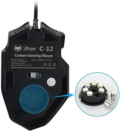 Vista 3 de zelotes Professiona - Mouse para juegos con cable, 4800 DPI, 12 botones programables, ajuste de peso, alta precisión, retroiluminación multimodos