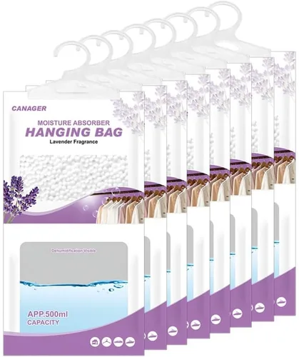 Vista 8 de CANAGER Absorbedor de humedad colgante, fragancia de lino, bolsa colgante desecante a prueba de humedad, bolsa deshumidificadora (8 paquetes)