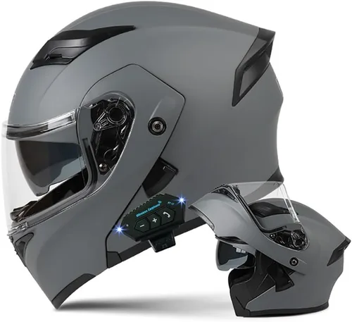 Vista 15 de Casco de motocicleta modular Bluetooth con aprobación DOT, antiempañamiento, doble visera, cara completa, abatible, con altavoz y micrófono