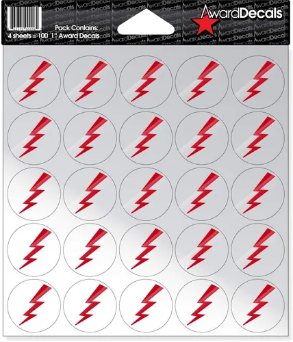 Vista 2 de Award Decals Juego de calcomanías de rayo (negro sobre transparente) (100 calcomanías de 1 pulgada), calcomanías originales Award Decals prémium