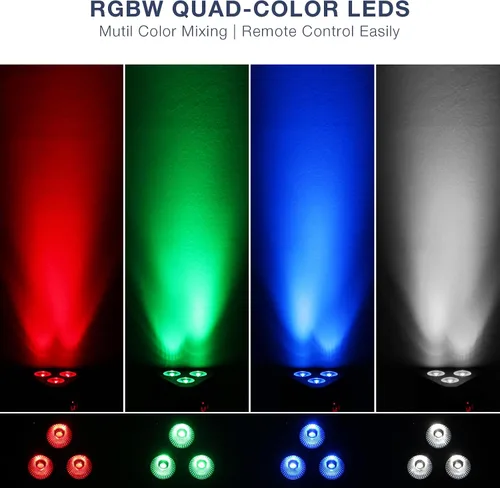 Vista 2 de Luces Par de escenario alimentadas por batería, LED 4 en 1 RGBW a todo color, 6 horas de funcionamiento a todo color, control remoto y DMX - Luces