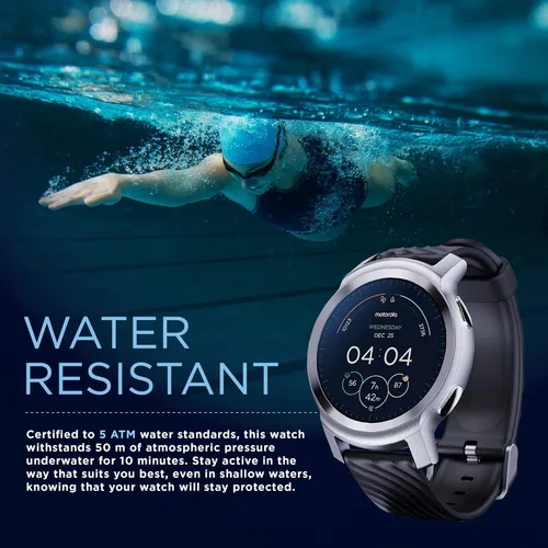 Vista 5 de Motorola Moto Watch 100 - Reloj inteligente con GPS de 1.654 in para hombres y mujeres, batería de 14 días, frecuencia cardíaca 24/7, SpO2, Phanthom