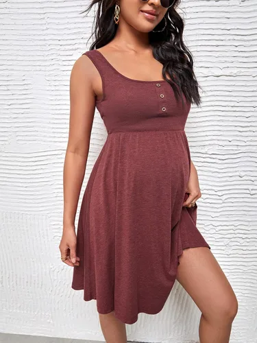 Vista 5 de OYOANGLE Vestido de maternidad para mujer, casual, sin mangas, con vuelo, suelto, sin mangas, para verano