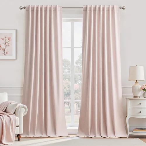 Vista 19 de UHITECH Cortinas cortas de lino de 24 pulgadas de largo para ventanas pequeñas de granja, cortinas opacas modernas para sala de estar, pestañas