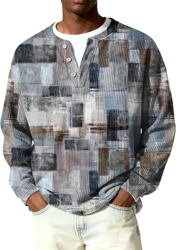 Vista 9 de Camisetas tipo polo de manga larga para hombre, con botones, a rayas, divertidas, de punto, con bolsillo
