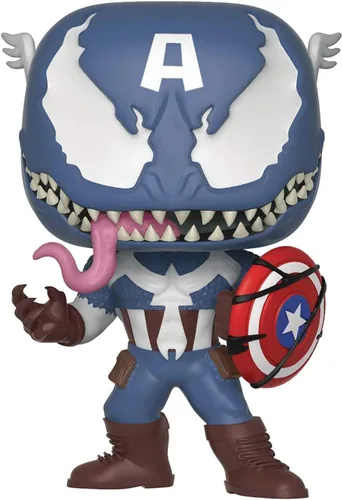 Vista 5 de POP Marvel: Venom - Figura de vinilo venomizada del Capitán América Funko (empaquetada con funda protectora de caja compatible), multicolor, 3.75