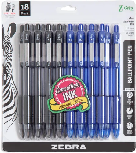 Vista 7 de Zebra Pen Z-Grip - Bolígrafo retráctil de punta media, 3/64 pulgadas, tinta negra, 12