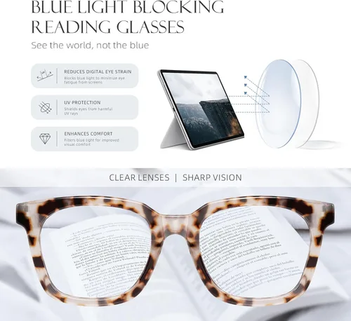 Vista 7 de Reading Glasses for Women Men - Blue Light Blocking Magnifying Readers,Square Anti-Glare Computer Eyeglasses Multi-01