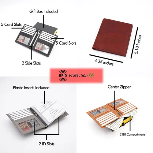 Vista 2 de ag wallets Billetera de cuero de napa RFID para hombre con 2 ventanas de identificación, billetera grande para hombre, billetera plegable