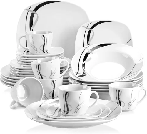 Vista 15 de VEWEET Annie - Vajilla de porcelana para 6 personas, 30 piezas, con platos y tazones, incluyendo cena, postre, sopa, tazas y platillos