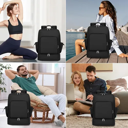 Vista 6 de seyfocnia Mochila de gimnasio para hombres, mochila deportiva ligera con compartimento para zapatos, bolsa de gimnasio impermeable, Negro, Mochilas