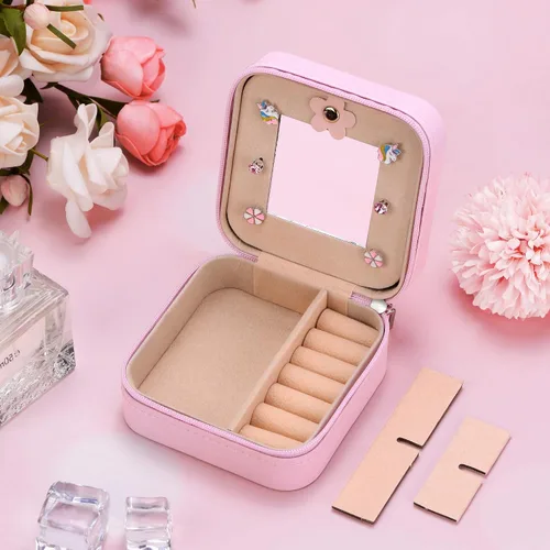 Vista 6 de Joyero de viaje con inicial de unicornio Mini joyero portátil organizador de joyas Regalos personalizados para niñas (letra A)