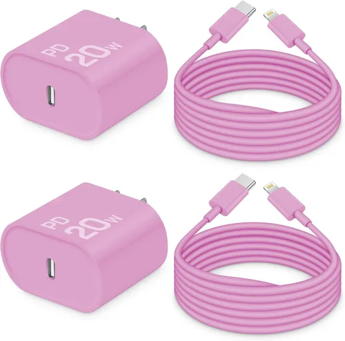 Vista 8 de CXX Cargador para iPhone de 20 W de carga rápida [certificado MFi, paquete de 2] bloque USB-C PD y cable de 6 pies compatible con iPhone Negro