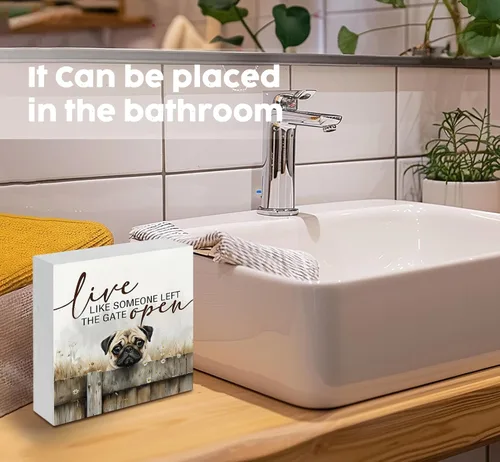 Vista 6 de Cartel de pug – Decoración rústica de granja con diseño de perro occidental, para oficina, cocina, dormitorio, decoración rústica con texto