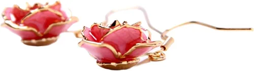 Vista 2 de Eternal Rose Pendientes colgantes de oro de 24 quilates con flor de rosa real para mujer