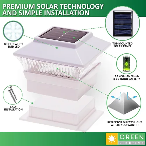 Vista 3 de GreenLighting Luces solares estándar #1 para tapa de poste para madera nominal de 4 x 4, postes de PCV/vinilo de 4 x 4, luz solar para valla al aire