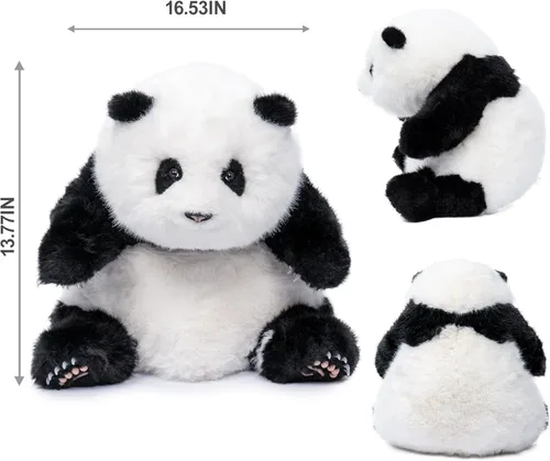 Vista 8 de Chongker Peluche de panda con peso, peluche de panda para compañero "HeHua", peluche grande gigante realista hecho a mano, 4.6 libras, 16.5