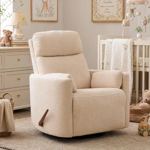 Vista 10 de Silla reclinable giratoria de gran tamaño con calor y masaje, mecedora con reposacabezas ajustable, silla reclinable manual mecedora con 2 Chenille