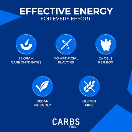 Vista 3 de Geles de Energía Originales Carbs Fuel 24 Gel 25g de Carbohidratos, 100 Calorías por Gel Sin Conservantes ni Agentes Gelificantes Sabor Ligero